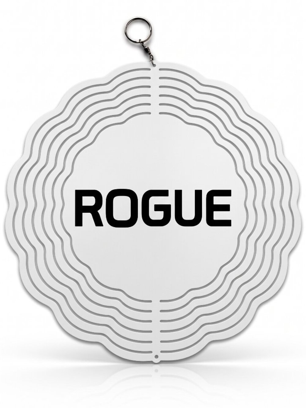 10" ROGUE Lettering Kinetic Wind Spinner - White Metal Hanging Yard Decor